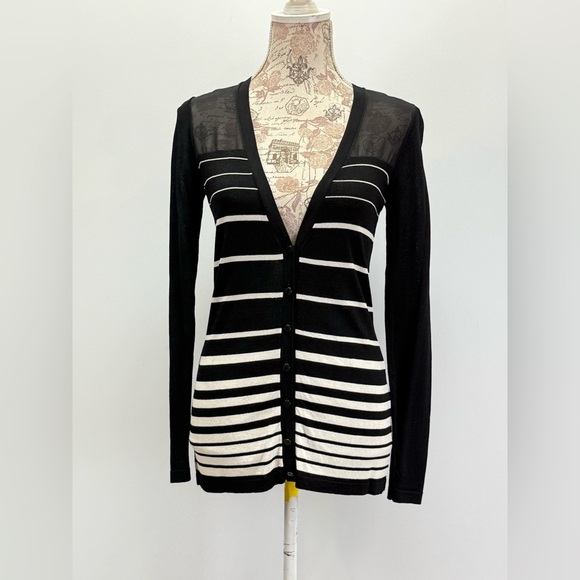 CALVIN KLEIN Black and White Knit Cardigan V-Neck - Picture 6 of 12